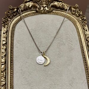 Sterling silver & gold-tone crescent moon and hammered disc pendant necklace